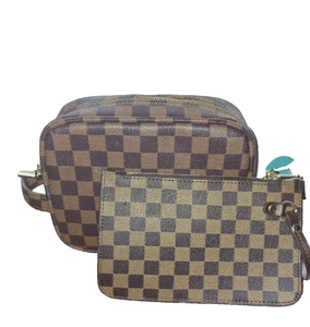 Reisetasche 2-farbig braun kariert kariert Vinyl mit passendem Reißverschluss Kalbsleder Gänseblümchen Rose - Bild 1 von 9