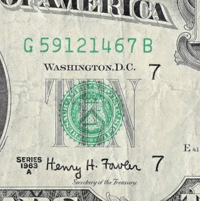 Series 1963 A $10 Green Seal Federal Reserve Note Chicago G59121467B E41 BP32 DC - Image 1 of 4