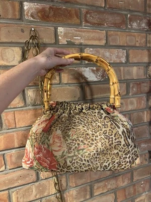 Dead-stock Y2K XOXO sheer animal print and roses, bamboo handles purse. - Image 1 of 4
