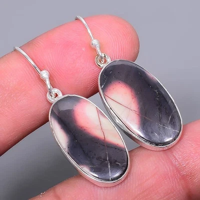 Mayan Porcelain Jasper Gemstone 925 Sterling Silver Jewelry Earring 1.76" A356 - Image 1 of 4