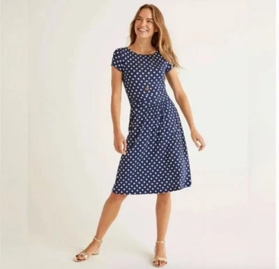 Платье Boden Amelie Jersey французское темно-синее в горошек эластичное морское опрятное размер 6 - Изображение 1 из 4