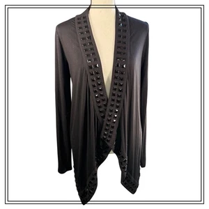 Guess Los Angeles Black Embellished Open Front Cardigan Sweater Size Mei - Picture 1 of 14