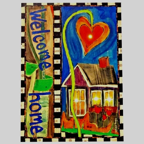 Framed Oil panting on Stretched Canvas With LED Lights , 13 X 18-" Welcome Home Cover