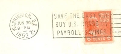 USA Prexie Prexy 6c COIL Solo used on Slogan cancel cover 1952 - Image 1 of 2