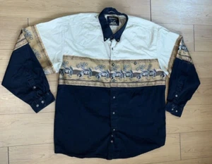 Vintage Rodeo Carte D'identite  Men's Sz Large Black & Tan Horses Western Shirt - Picture 1 of 13