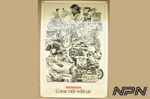 Vintage NOS 1988 Honda Motorcycle Art Poster Hector Cademartori Come Ride With U - Picture 1 of 5