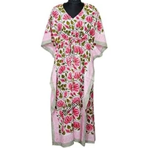 Maxi Vestido Largo Estilo Bohemio Floral Caftán OS para Lugar de Tela Rosa Blanco - Imagen 1 de 10