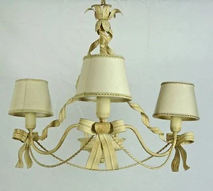Lampadario stanza da letto con 3 luci in avorio con paralumi shabby chic art.602 - Imagen 1 de 8