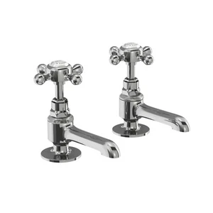 Burlington Stafford Traditional Long Nose Basin Pillar Taps, STA12, Chrome - Picture 1 of 3