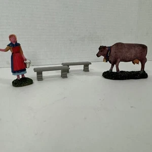 Vintage Christmas Village 2 Benches, Cow And Milk Maid - Picture 1 of 7