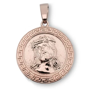 Real 10K Rose Gold Jesus Pendant Gold Jesus Piece All Sizes Greek Key Border - Picture 1 of 6