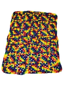 Handmade Crocheted Afghan Baby Lap Blanket Bright Rainbow Handmade 33" X 24"  - Picture 1 of 7