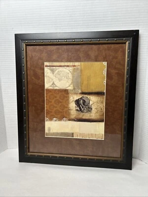 Print Of An Elephant World Map And Material Designs 16 X 14“ Appr. Used Flaws - Image 1 of 4
