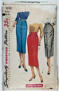 1950’s Vintage Sewing Pattern Misses Slim Skirts Hip 36” Simplicity 1690 - Picture 1 of 4