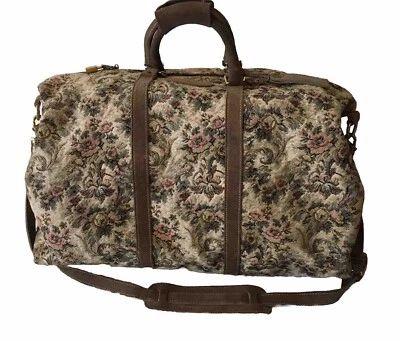 VINTAGE FRENCH LUGGAGE CO "GRAY ROSE" SUEDE TAPESTRY 18” Carry On Duffle Bag - Image 1 of 4