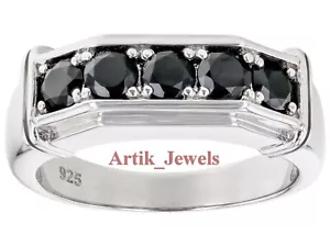 Natural Black Onyx Gemstone With 14K White Gold Plated Silver Men's Ring #424 - Picture 1 of 11