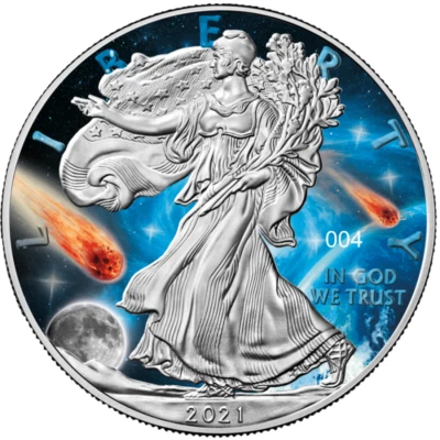 1$ Dollaro Glowing Galaxy Edizione III American Argento Eagle USA 1 Once - Immagine 1 di 4