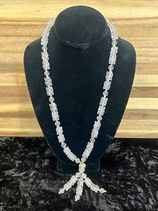Vintage Glam Clear Bead 3 Tassel Necklace Bohemian Style Flapper - Picture 1 of 5
