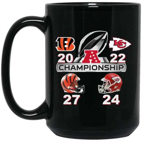 2022 Final Score AFC Champion Cincinnati Bengals Black 15oz Ceramic Coffee Mug Cover