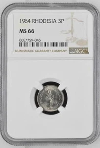 Rhodesia 3 Pence 1964 NGC MS 66 - Picture 1 of 2