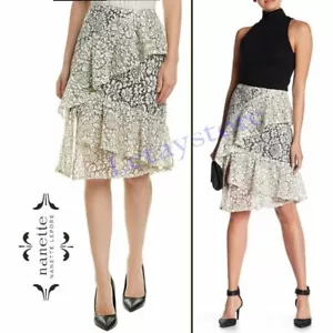 Nanette by Nanette Lepore Encaje Overlay Asymmetrical Ruffle Midi Falda Talla 14 - Imagen 1 de 7