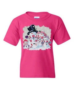 Snowman Family Youth T-Shirt Let It Snow Merry Christmas Xmas Holiday Kids Tee - Picture 1 of 8