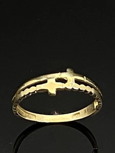 Solid 14K Yellow Gold Double Jesus Cross Stackable Band Ring 7 - Picture 1 of 12