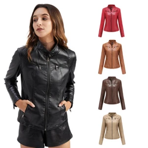 Giacca Donna In Pelle Sottile Moto Giacca In Pelle Corto Cappotto Alla Moda Top - Foto 1 di 26