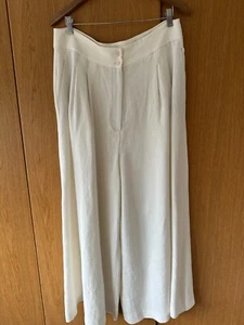 Zara XL white ivory pants wide trousers UK 18 US 14 linen boho worn x1 ex con - Picture 1 of 7