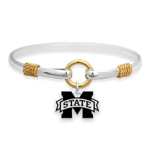 Mississippi State Bulldogs Silver Bangle Charm Bracelet, NCAA,Gift for Her Mom Cover