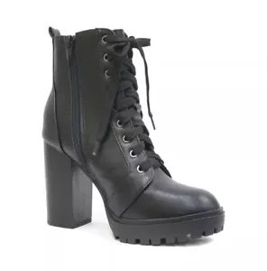 Botín de tacón alto apilado para mujer negro pu. Talla 8 - Imagen 1 de 5
