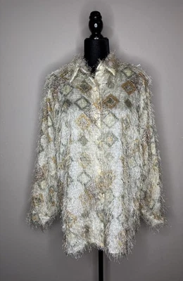 Blusa deportiva vintage Selene para mujer M peluda suave con botones manga larga Foto 1 de 4