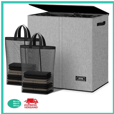 2-Fach Wäschesammler mit Deckel | 145L Fassungsvermögen - Bild 1 von 4