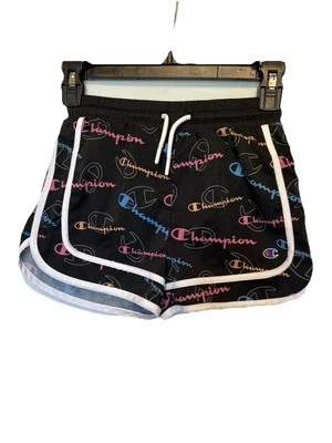 Champion Shorts Girls Size 7/8 Black Pink Logo Drawstring Youth - Image 1 of 3