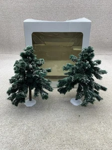 Department 56 Village Large GREEN SPRUCE TREES w/SNOW #52637 Set of 2 14” & 12” - Picture 1 of 4
