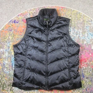 Eddie Bauer Goose Down Puffer Vest Women's XL Black Sheen Zip Pockets High Neck - Picture 1 of 8