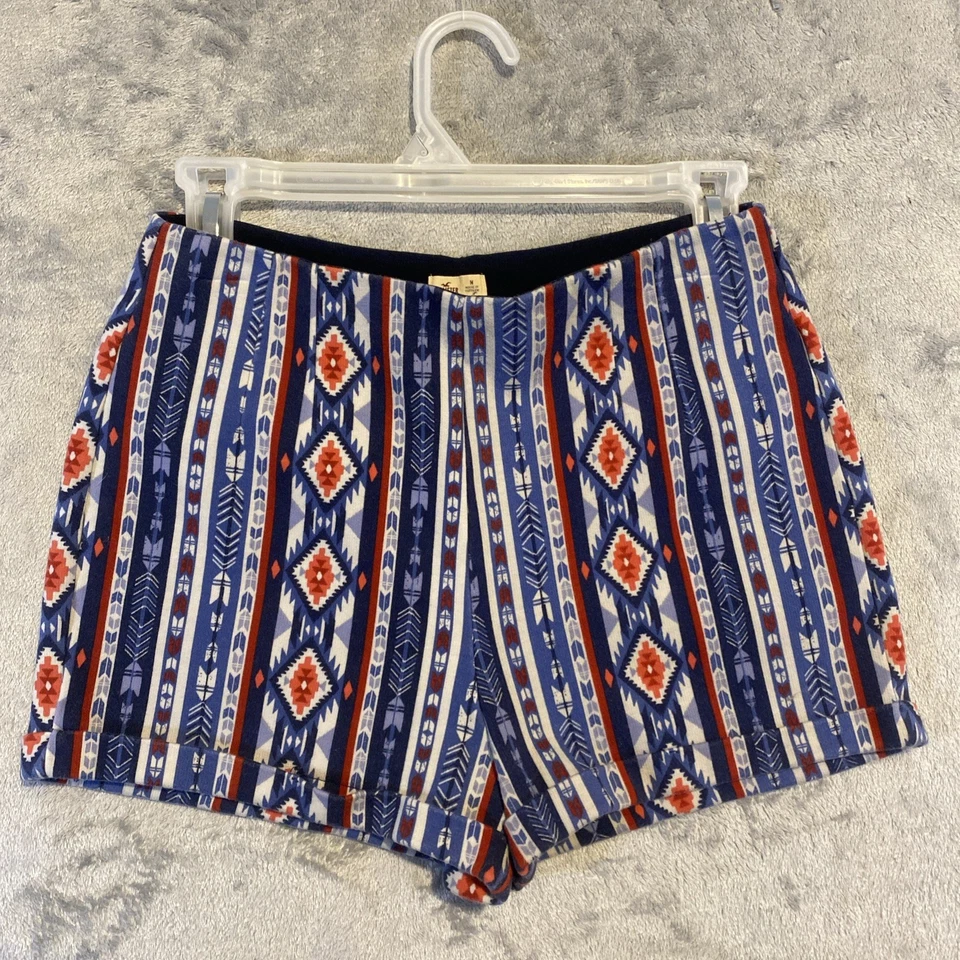 Pantalones Cortos Hollister Junior Talla M Azul Rojo Pull On Elastizados Tribal Azteca Hippie Chic Foto 1 de 4