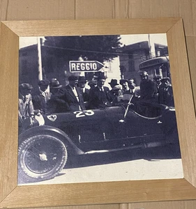 Vintage Framed vinyl B/W photo print Mille Miglia 1932 Ferrari racing car - Picture 1 of 3