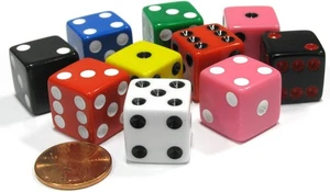 Set of 10 D6 16mm Assorted Dice-White Blue Green Yellow Pink(2) Black(2)...  - Picture 1 of 1