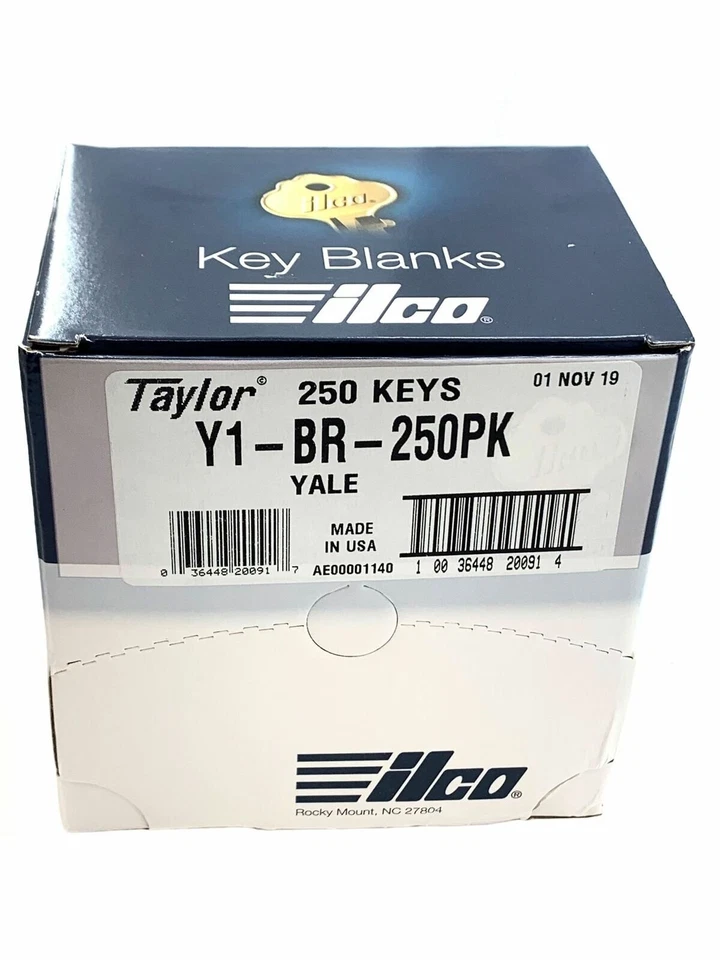 KABA ILCO Y1 Brass Key Blank, Ilco Y1-BR-250PK, 250/Box