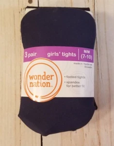 Girl's Tights 3 Pack Footed Spandex Better Fit Black Blue White Size Medium NEW - Picture 1 of 4