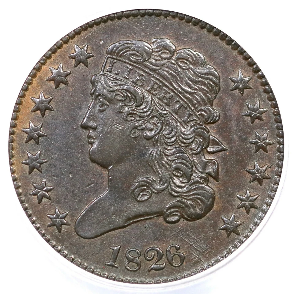 1826 C-1 ANACS AU 58 Classic Head Half Cent Coin 1/2c  - Image 1 of 3