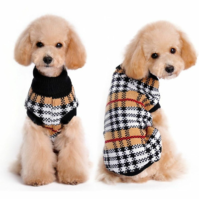 Small Toy Dog Clothes Pet Winter Plaid Sweater Puppy Clothing Warm Apparel Coat • 8.79$