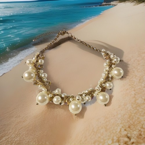 VETEMENTS Collana Perla Finta Perla E Vetro Iridescente Perla Pendente Tono Rame