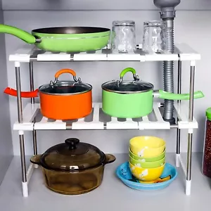 Expandable Cabinet Shelf Organizer Rack, Stackable Kitchen Under Sink Storage - Picture 1 of 9