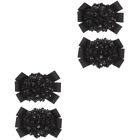 2 Pairs Bow Shoe Flower Boots Butterfly Straps Black Rhinestones