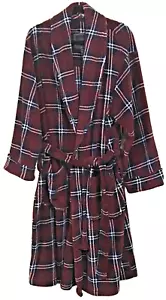 Mens Robe Plush Fleece Soft Burgandy Plaid One Size Fits Most INTIMO Brand, EUC - Picture 1 of 6