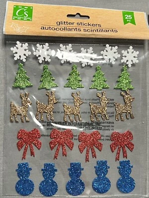 Crafters Square 63 Holiday Christmas Glitter Stickers 2 1/2 Packages Cute - Image 1 of 4