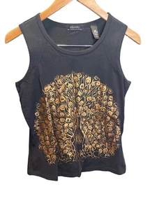 Identity By Lord & Taylor Gr. M ärmelloses schwarzes Tanktop gold Pfau Design - Bild 1 von 8