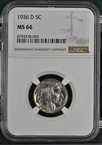 1936 D Buffalo Nickel NGC MS-66 - Picture 1 of 2